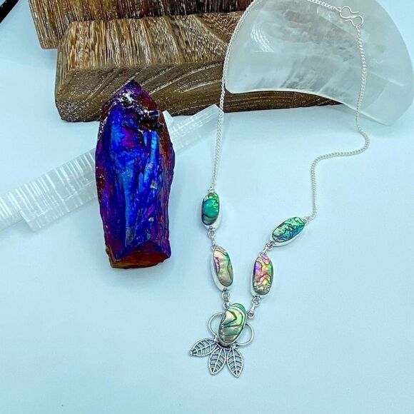 Abalone Shell Sterling Silver Boho Feather Necklace - Picture 4 of 4